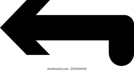 Simple black arrow pointing left with a rounded end on a clean white background, serving as an effective symbol for indicating direction, movement, or navigation choices