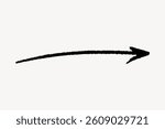 A simple black arrow pointing right on a white background. The arrow is hand-drawn, with a slightly curved and textured appearance. Minimalist design. Isolated vector element.