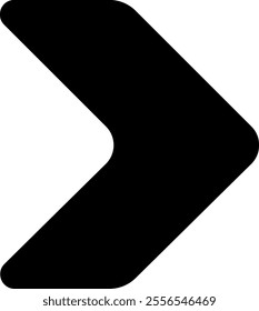 Simple black arrow pointing to the right with rounded edges, ideal for indicating direction, progress, or navigation on a clean white background