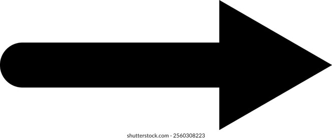 Simple black arrow pointing right with rounded line end and triangular arrowhead over a white background, representing direction, progress, and forward movement