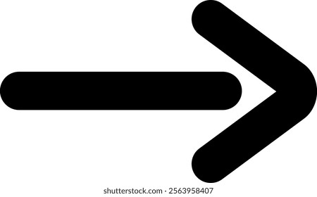 Simple black arrow pointing right with rounded corners set against a clean white background, serving as an effective symbol for direction, progress, and navigation