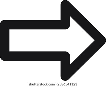 Simple black arrow pointing to the right with rounded corners, effectively symbolizing direction and progress, perfect for enhancing various design projects and digital interfaces