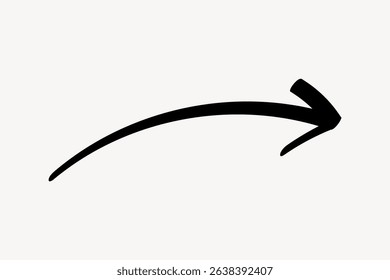 Simple black arrow pointing right. Curved arrow design. Black arrow on white background. Minimalist arrow illustration for direction or navigation. Doodle vector.