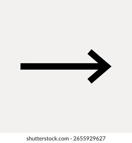 Simple black arrow pointing right on a light background. Minimalist arrow design, right direction arrow, black arrow icon. Perfect for navigation or signage. Design element vector.
