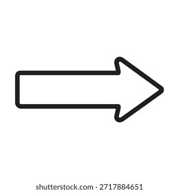 Una simple flecha negra que apunta a la derecha. La flecha tiene un cuerpo rectangular con una punta triangular, que indica la dirección. La flecha está delineada en negro sobre un fondo blanco. Este tipo de flecha se usa comúnmente en interfaces de usuario y diagramas para mostrar el movimiento o la dirección.