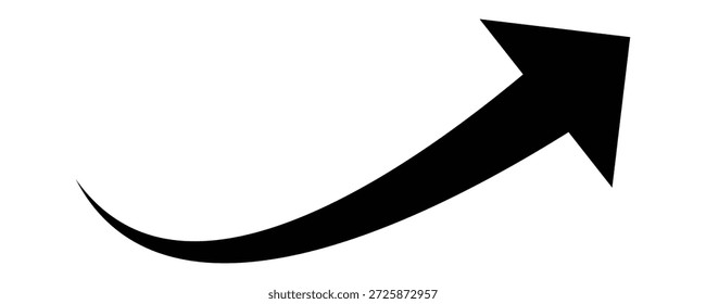 Una simple flecha negra que apunta al diseño curvo derecho.  Flecha apuntando hacia arriba y hacia la derecha sobre fondo blanco aislado para presentaciones de Diseño gráfico y negocios.