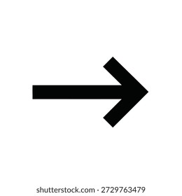 Simple black arrow pointing right, direction, movement, progress, forward, indication, sign, isolated, icon, graphic.