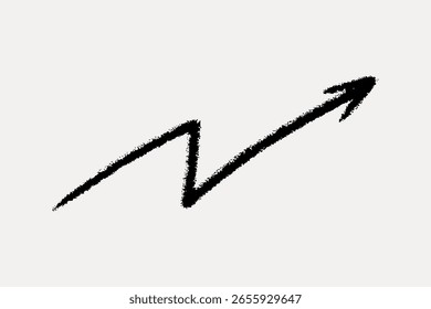 Flecha negra simple que apunta hacia arriba sobre un fondo blanco. La flecha está dibujada con un estilo áspero y texturizado. El diseño de la flecha es minimalista y audaz. Vector de elemento de diseño.