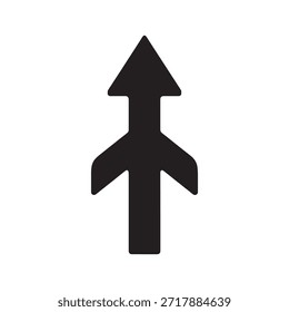 una simple flecha negra que apunta hacia arriba. La flecha tiene una cabeza triangular y un cuerpo rectangular, con dos Pequeñas extensiones triangulares en la base. La flecha se coloca sobre un fondo blanco liso.