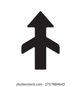 una simple flecha negra que apunta hacia arriba. La flecha está centrada y destaca sobre un fondo blanco. El diseño es minimalista, con la flecha con una cabeza triangular y un cuerpo rectangular que se estrecha hasta un punto en la parte inferior. La flecha es simétrica y parece ser un icono o símbolo.