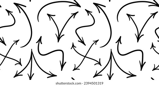 simple black arrow seamless pattern in vector. background wallpaper in doodle style. graphics for application sites for layout and printing of texts and images