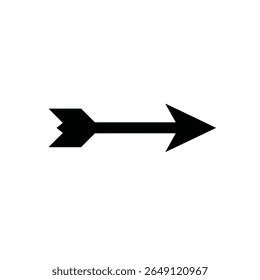 A simple black arrow silhouette points right against a white background The arrow is a solid black vector graphic with a minimalist design