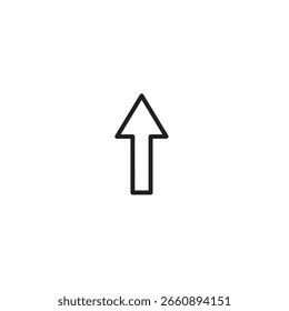 A simple black arrow symbol pointing directly upwards, isolated on a clean white background. This graphic signifies increase, growth, progress, and upward movement.