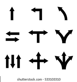 Simple black arrow vector icon set on isolated / white background
