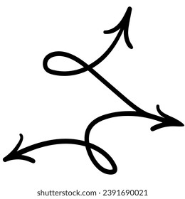 simple black arrow in vector. pointer icon in doodle style. graphics for application sites for layout and printing of texts and images