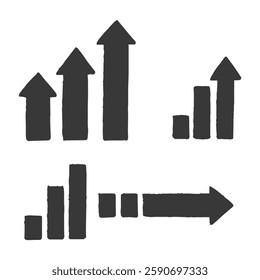 Simple black arrows and bars showing growth trends