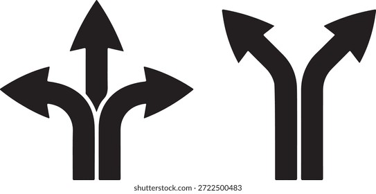 Las flechas negras simples ilustran caminos divergentes y el concepto de toma de decisiones visualmente.