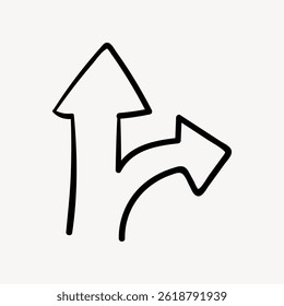 Simple black arrows on a white background. Arrows pointing in different directions. Minimalist design with arrows. Directional arrows in a basic style. Doodle arrow vector.