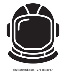 A simple black astronaut helmet icon with white outline, symbolizing space exploration and safety