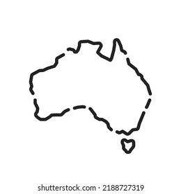 Einfach schwarze Australia-Karte Symbol in Strichkunst. Flacher linearer Trend moderne Linie Art Logotype Design Web-Infografik Element einzeln auf weißem Hintergrund. Konzept der Küstenlinie eines großen Teils der globalen Welt