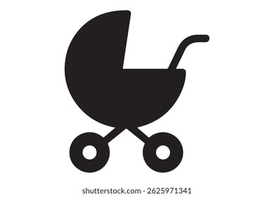 Simple black baby stroller icon on white background.