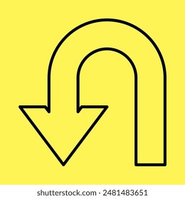 icono de flecha negra simple, Vector de línea aislado sobre fondo amarillo. diseño moderno y de moda