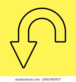 icono de flecha negra simple, Vector de línea aislado sobre fondo amarillo. diseño moderno y de moda