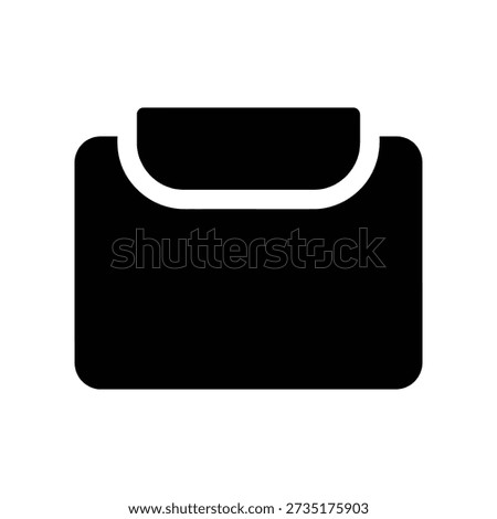 Simple black bag or purse icon on a white background, representing a minimalist design element.