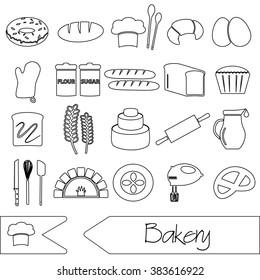 simple black bakery items outline icons set eps10