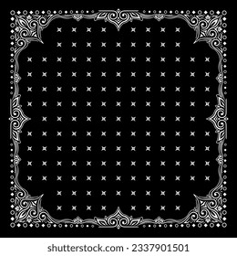 Simple Black Bandana decorated with white geometric ornament that can be applied to fabrics of various colors