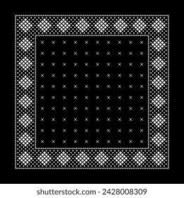 Simple Black Bandana decorated with white geometric ornament that can be applied to fabrics of various colors