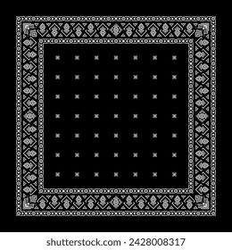 Einfaches schwarzes Bandana mit weißem geometrischem Ornament verziert, das auf Stoffe verschiedener Farben angewendet werden kann