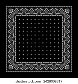 Simple Black Bandana decorated with white geometric ornament that can be applied to fabrics of various colors
