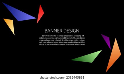 simple black banner background design with colorful triangle shape ornaments.