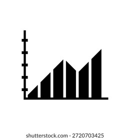 Um simples ícone de gráfico de barra preta em um fundo branco, ilustrando uma tendência ascendente em análise de dados e estatísticas, adequado para uso em apresentações de negócios, finanças e pesquisa.