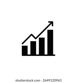 A simple black bar graph on a white background depicts an upward trend The bars increase in height from left to right culminating in a tall bar at the end with an upward pointing arrow
