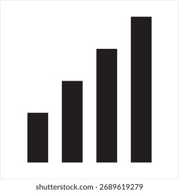 Simple black bar graph showing upward trend and increasing data, representing growth, progress, and success.