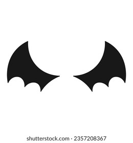 Sencillas alas de murciélago negro sobre un fondo blanco aislado, elemento de decoración de Halloween, vacaciones de otoño, vacaciones de octubre, ilustración vectorial, 10 pasos