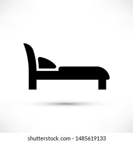 Simple black bed icon isolated on white background. Hotel Room symbol. Rest travel sign. Vector illustration