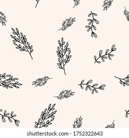 Simple black and beige plants background. Floral seamless pattern can be used for wallpaper, website, textile printing.