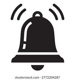 A simple black bell icon with sound waves emanating from it, depicted in a minimalist style.