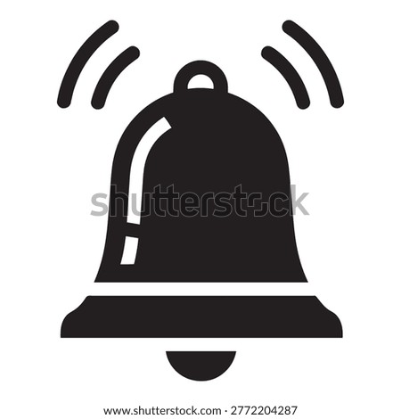 A simple black bell icon with sound waves emanating from it, depicted in a minimalist style.