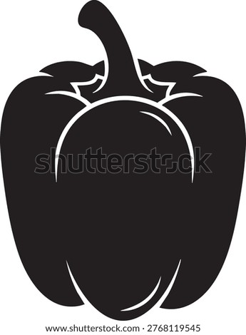 A simple black bell pepper icon with white outline, isolated on white background, featuring a curved stem and glossy appearance