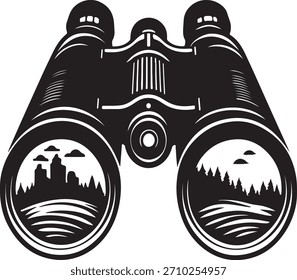 Simple black binocular silhouette vector ideal for outdoor themes travel icons adventure graphics logo design and web print usage