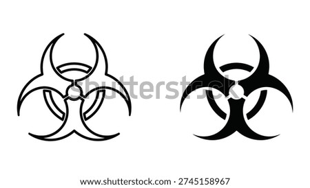 Simple black biohazard symbol icons on white background, representing danger and warning signs.