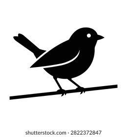 A simple black bird silhouette perched on a single horizontal wire. This clean minimalist design is perfect for nature themes, wildlife icons, or branding needs.