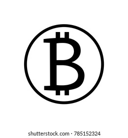 Simple black bitcoin icon in circle on white background.