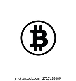 A simple black Bitcoin symbol inside a white circle. Depicting cryptocurrency, blockchain technology, digital assets, and modern decentralized finance. Illustrates financial innovation.