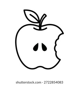 Icono negro simple de la manzana mordida en el fondo blanco