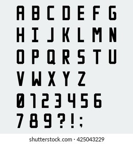 Simple black blocky vector font with numbers